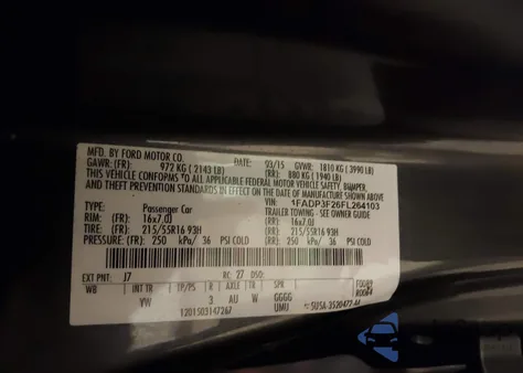 2015 Ford Focus Se из США, поврежденный, VIN 1FADP3F26FL264103